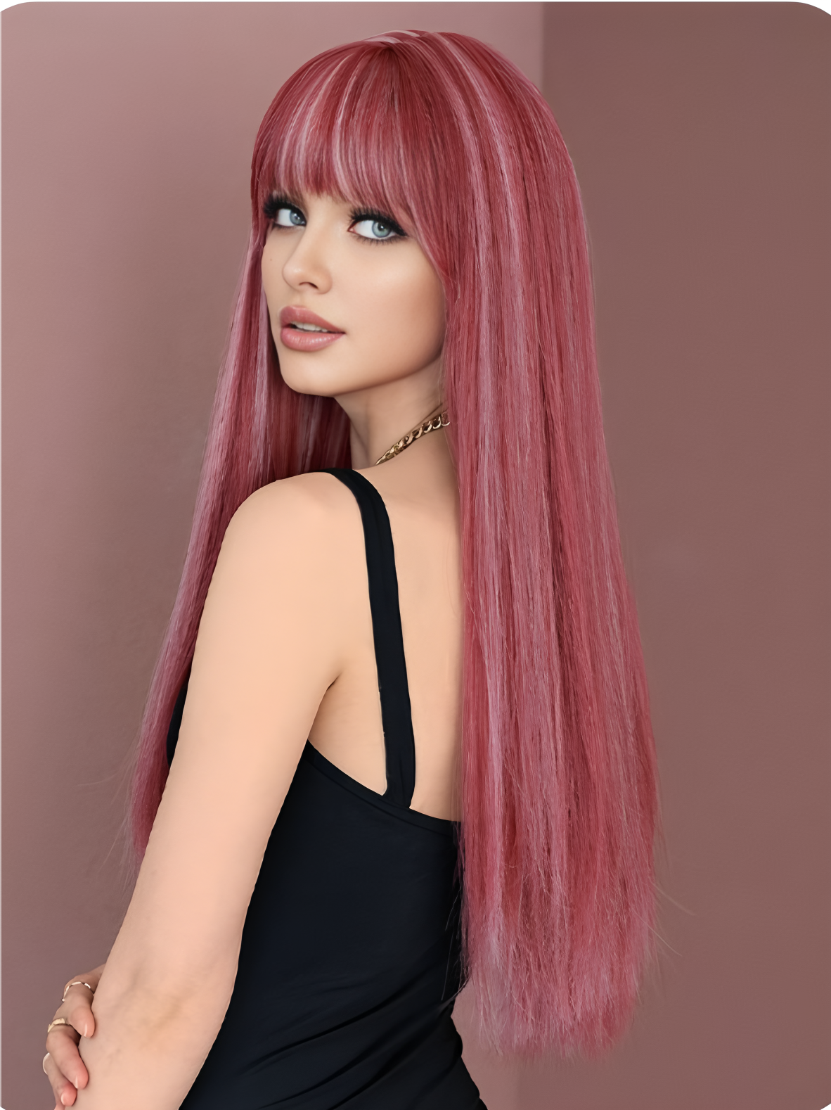 Long hair-Straight hair-Pink