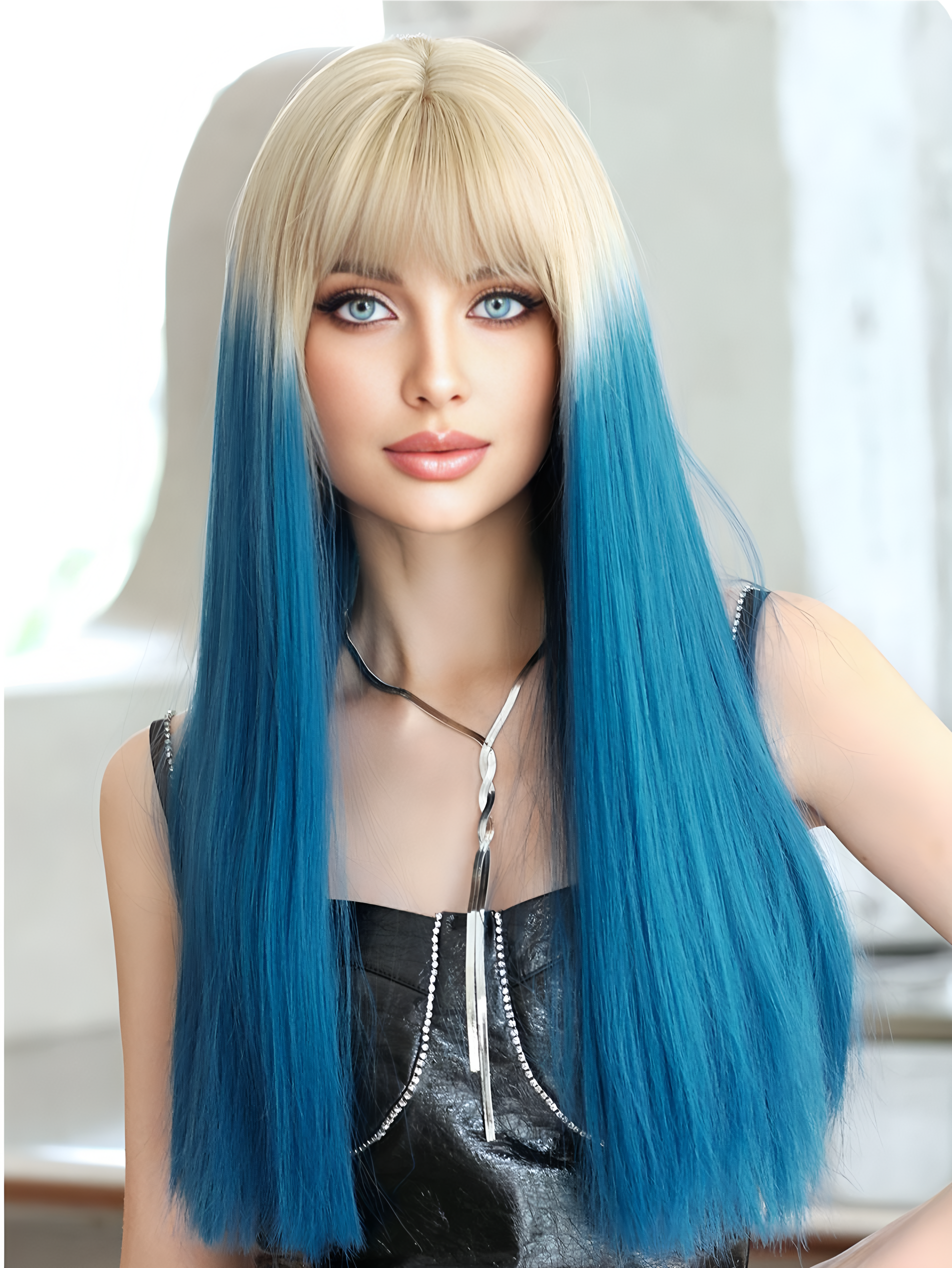 Long hair-Straight hair-Blue