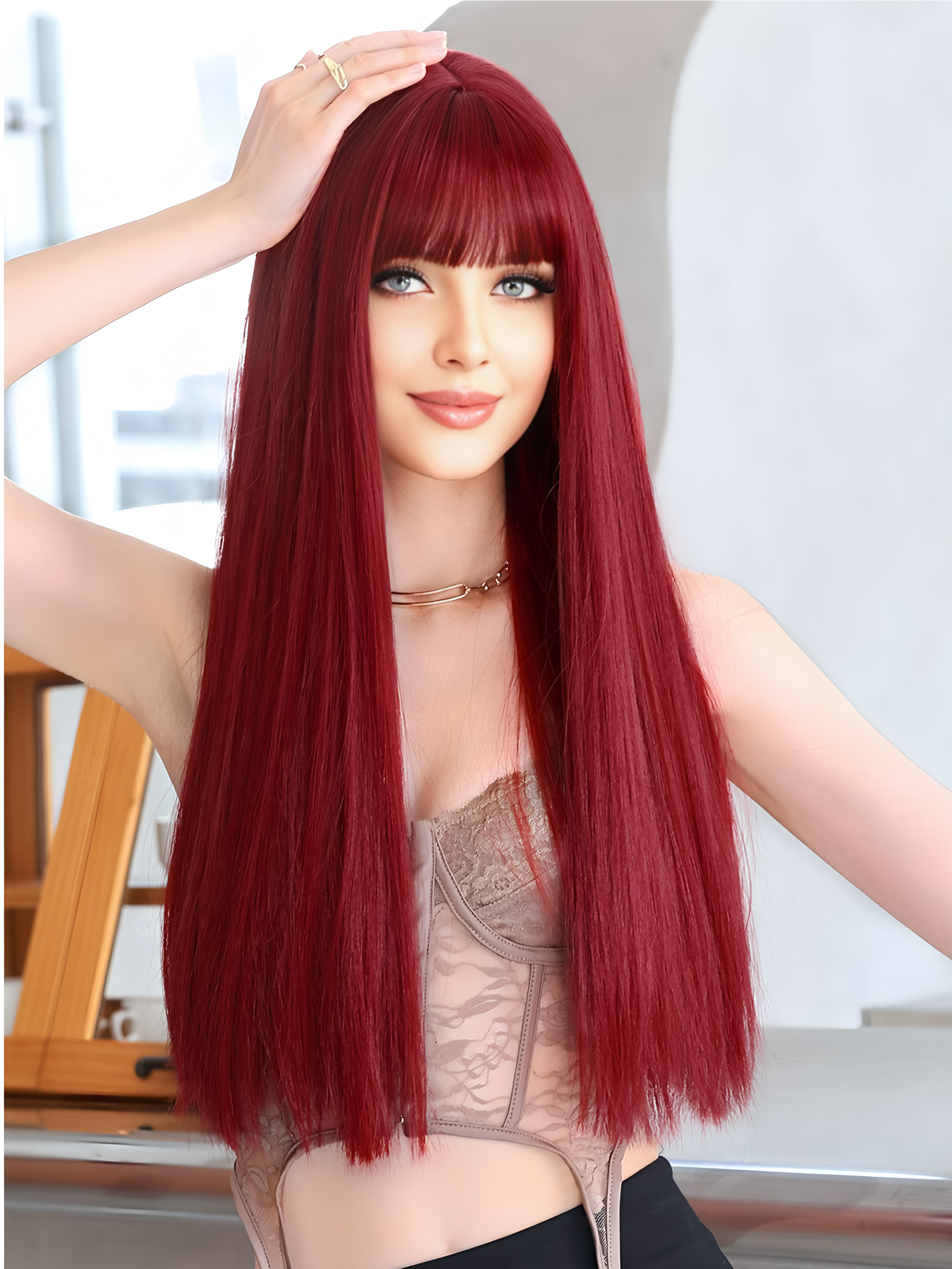 Long hair-Straight hair-Red