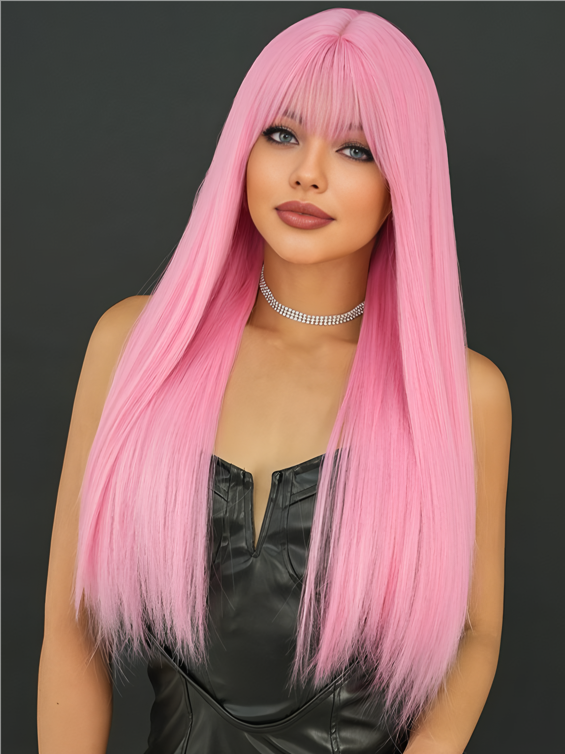 Long hair-Straight hair-Pink