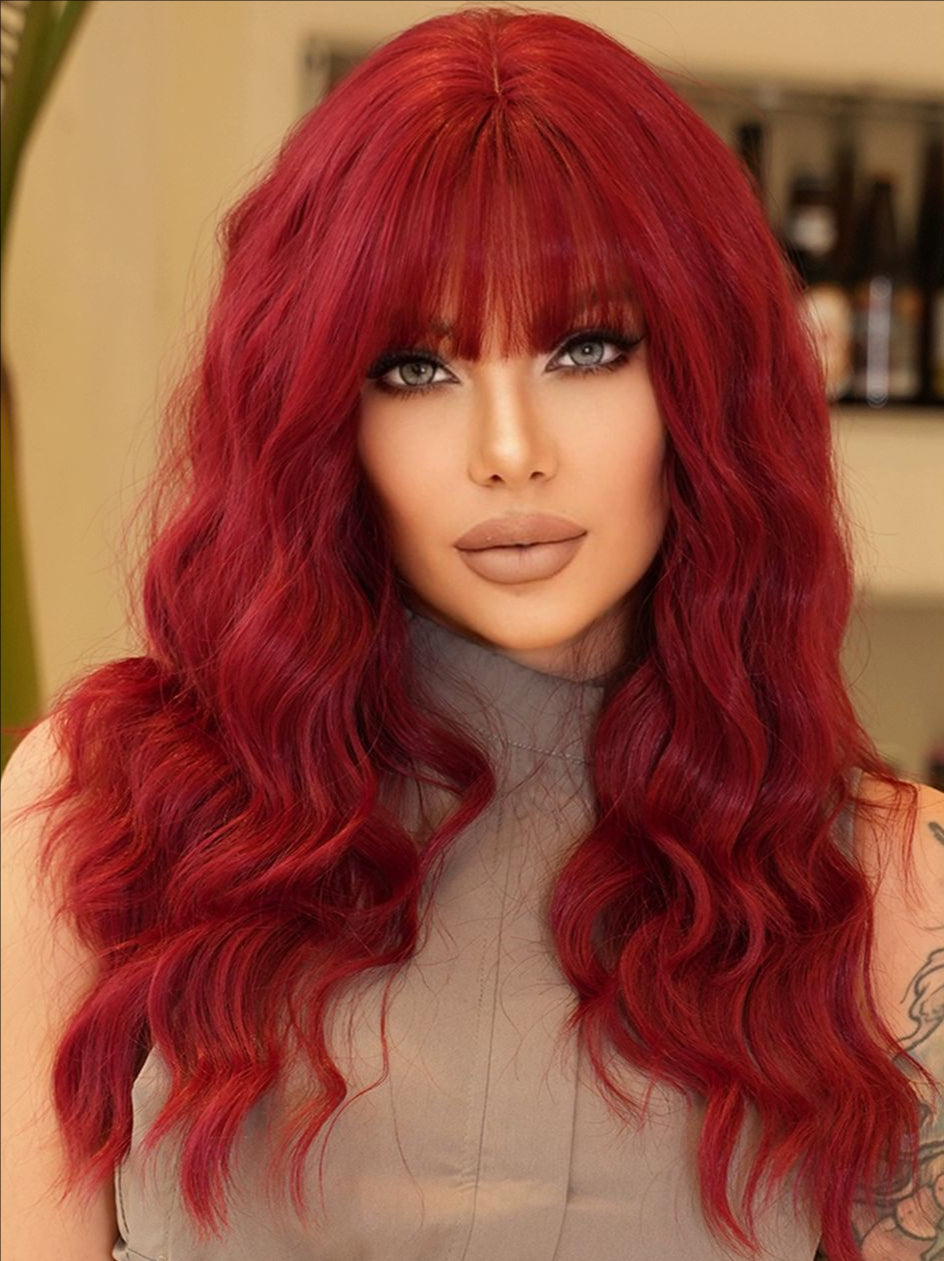 Long hair-Wavy hair-Red