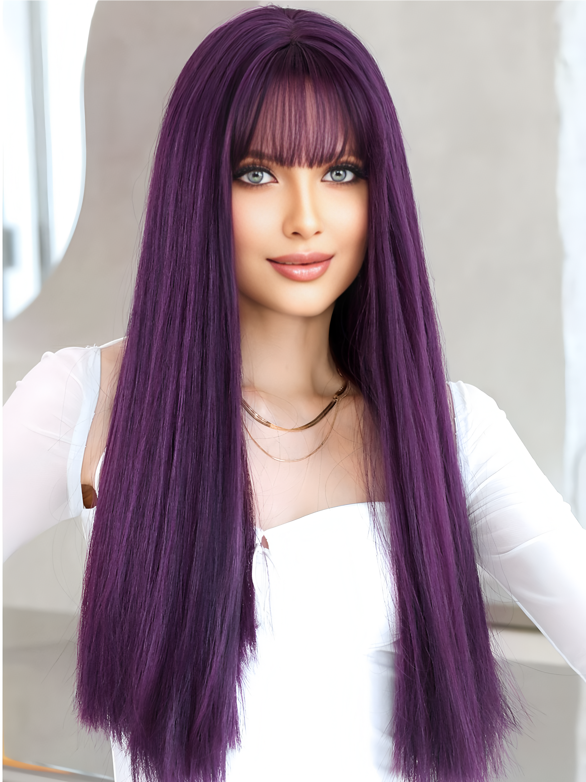 Long hair-Straight hair-Purple