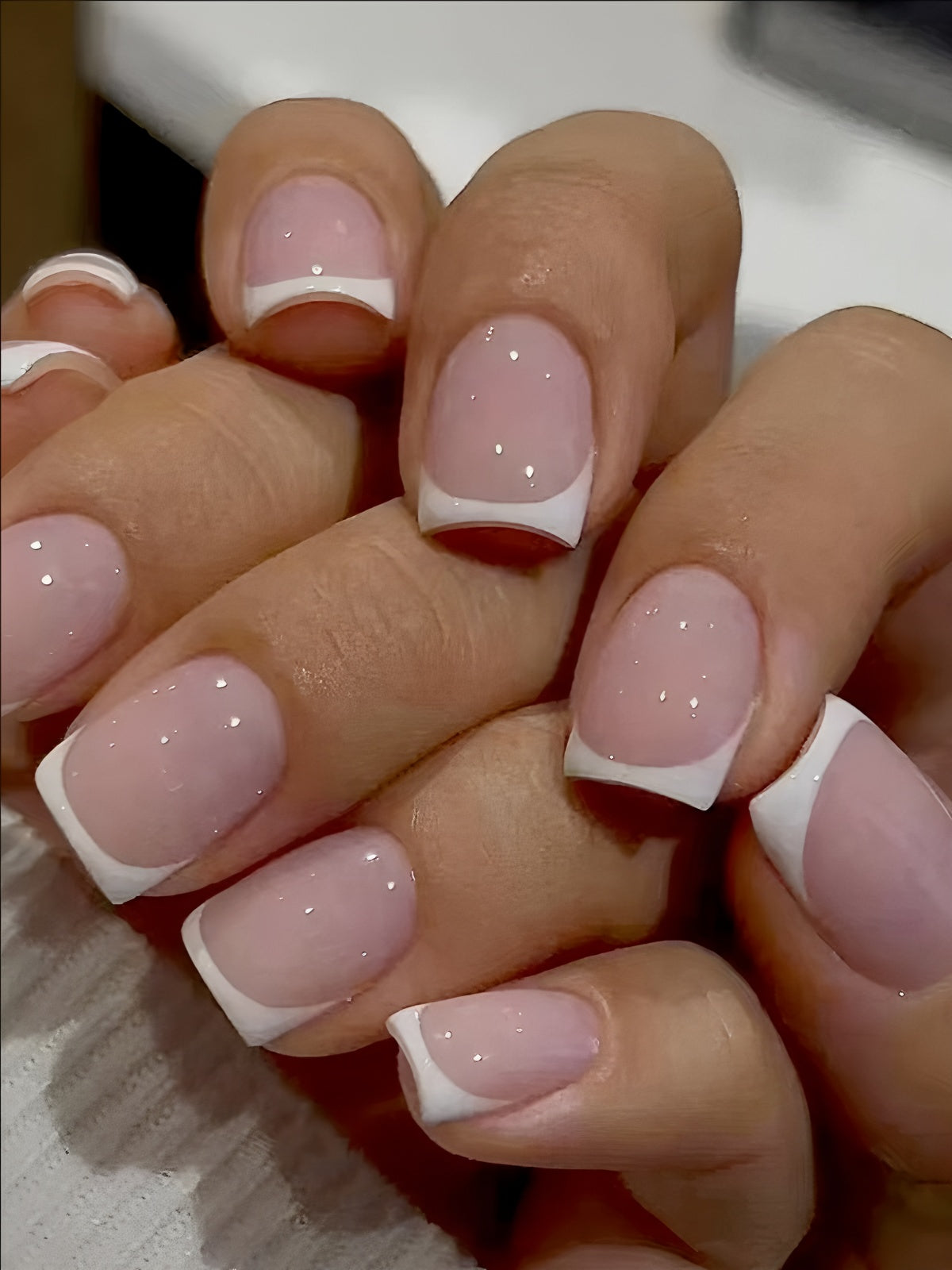 Press-on nail tips - Short-length white French style