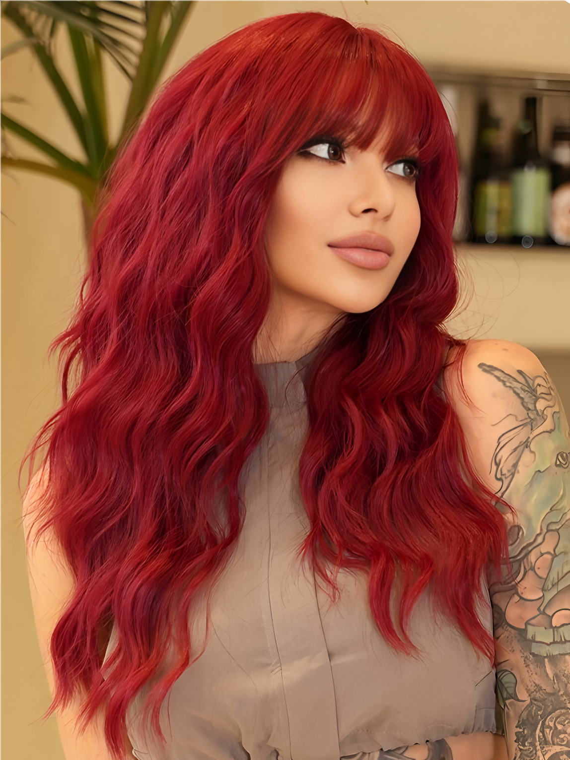 Long hair-Wavy hair-Red