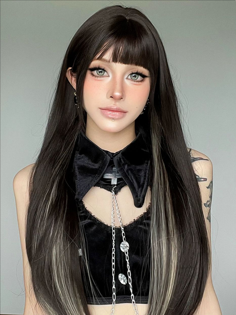 Long hair--Straight hair-Black
