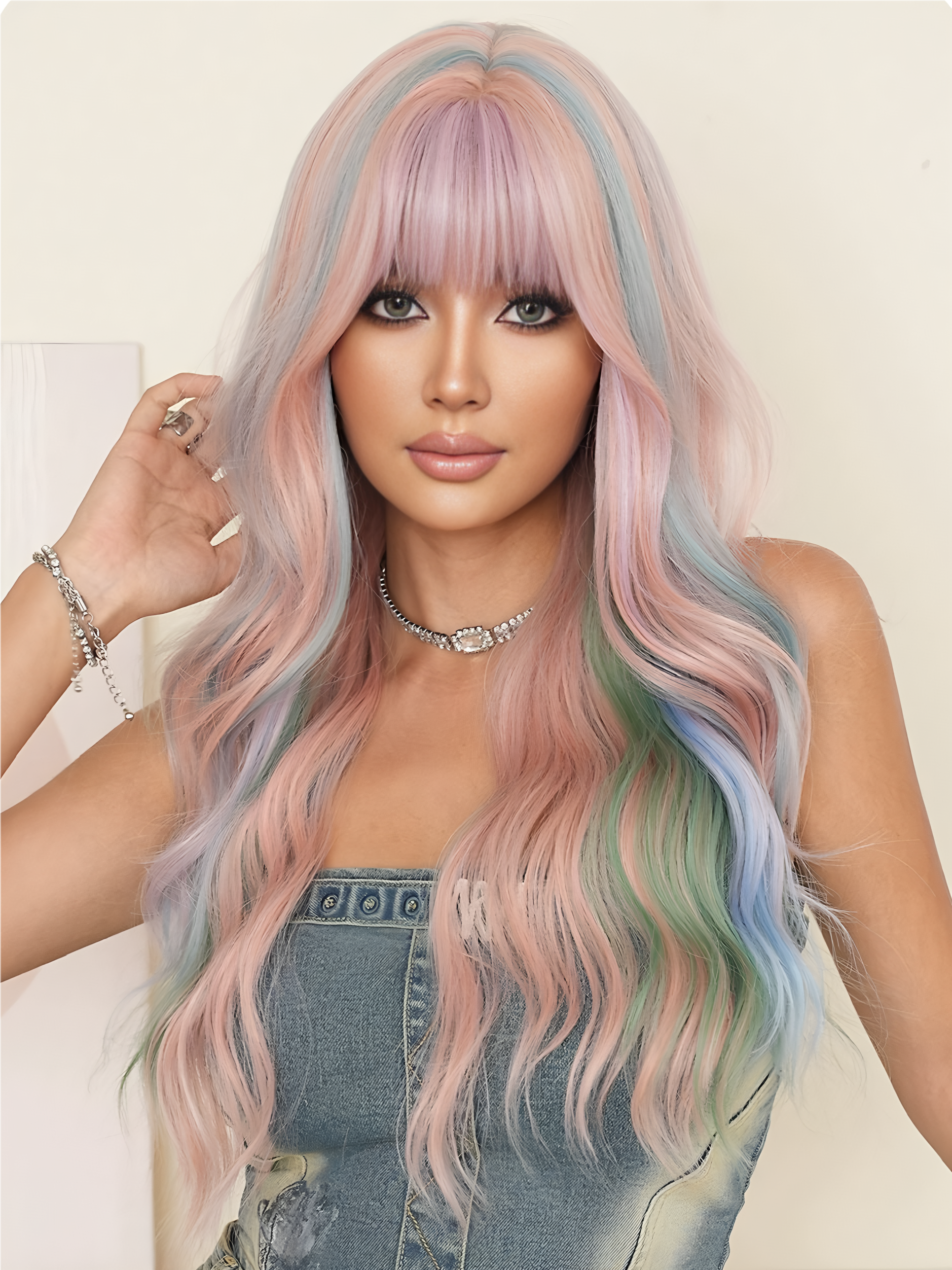Long hair-Wavy hair-Rainbow colors