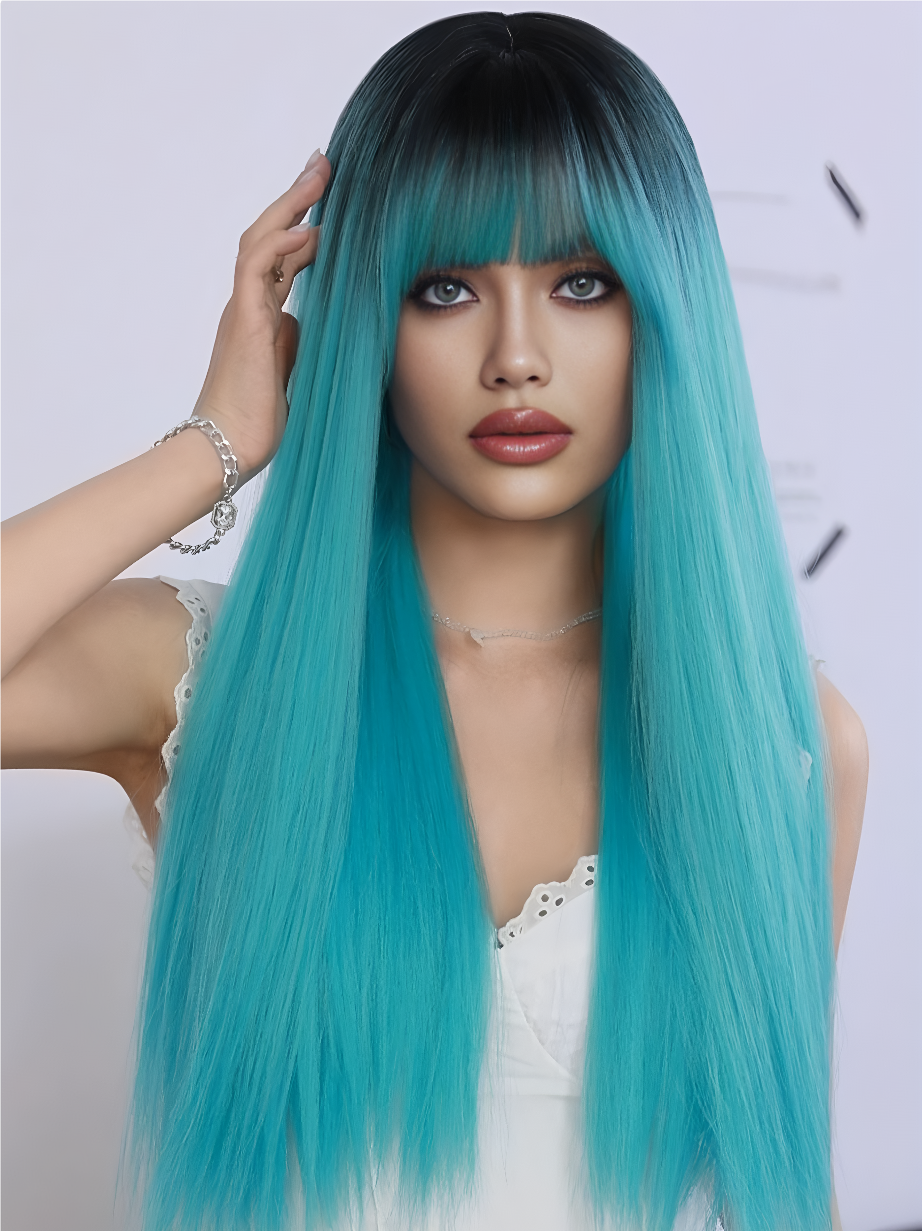 Long hair-Straight hair-Blue