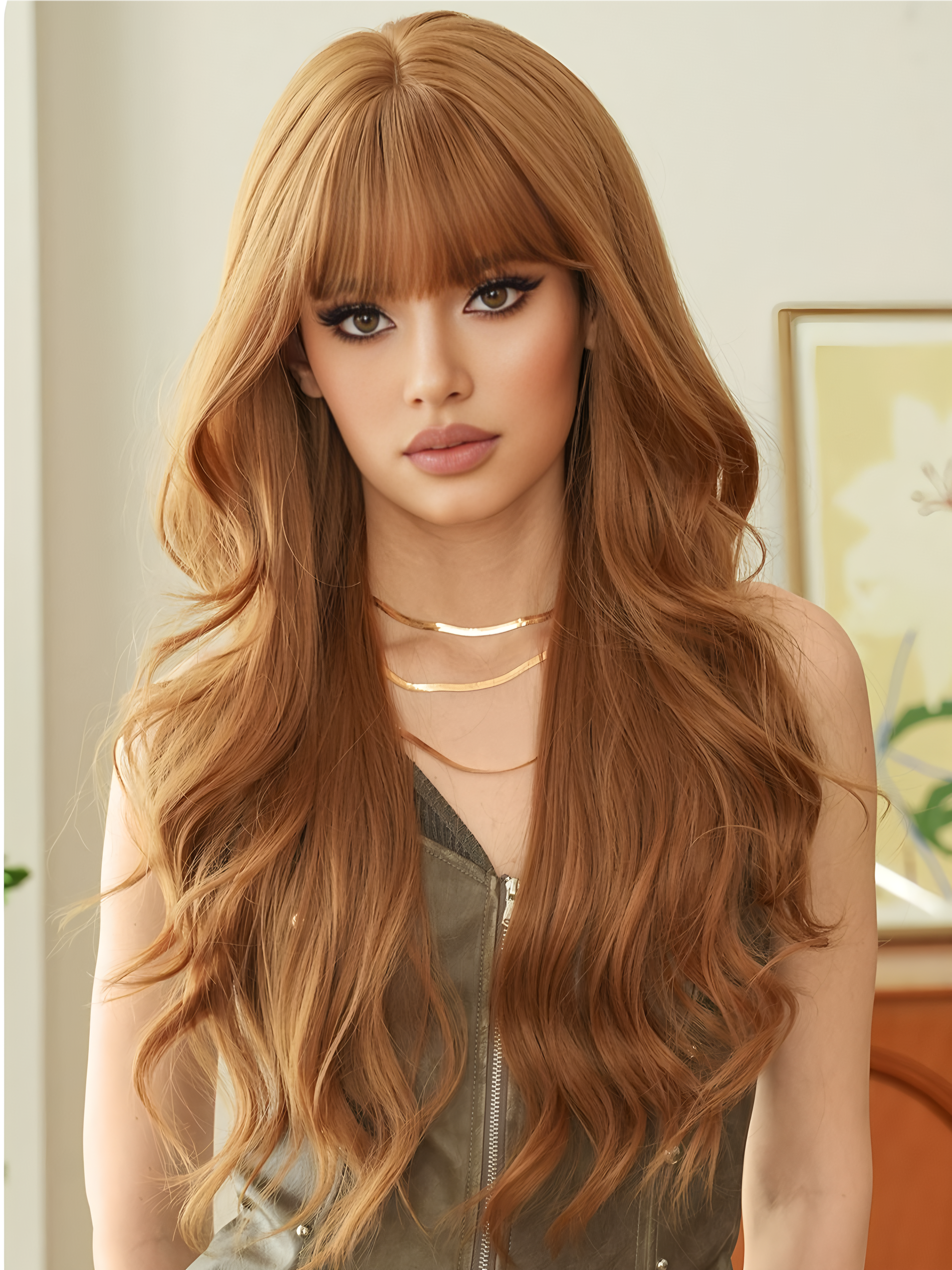 Long hair-Wavy hair-Golden
