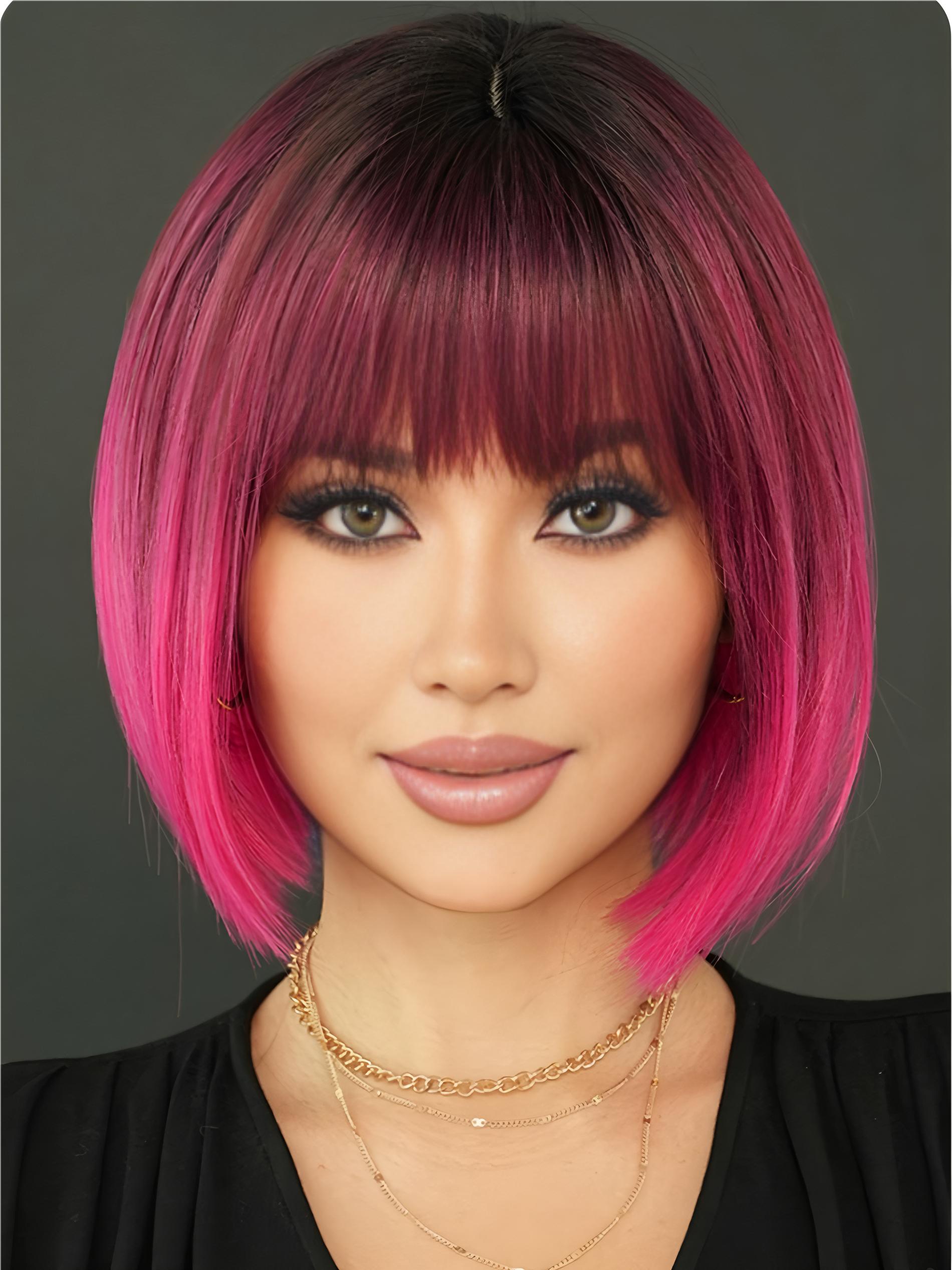 Short hair-Straight hair-Pink